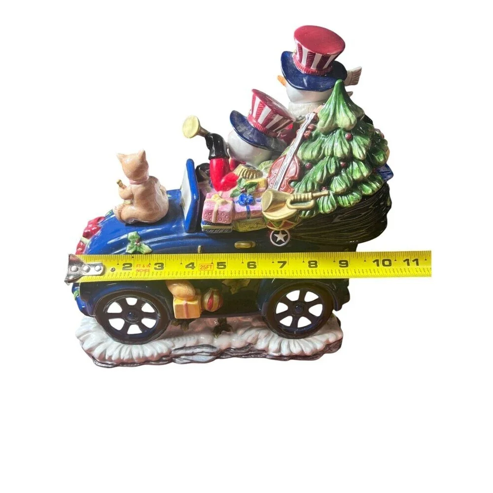 Snowman Christmas Holiday Cookie Jar in a Cart with Presents – Ceramic Seasonal